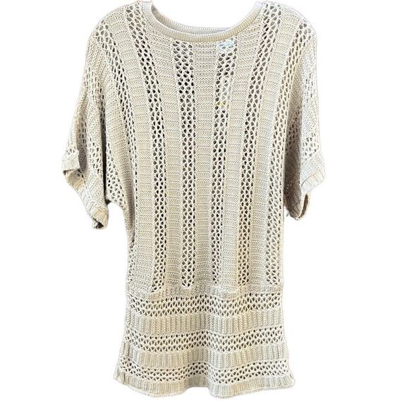 Joseph A top crochet knit tan short sleeves Medium FIRM on PRICE NWT - Picture 2 of 2